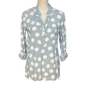 Ali Miles Blue and White Polka Dot Tunic